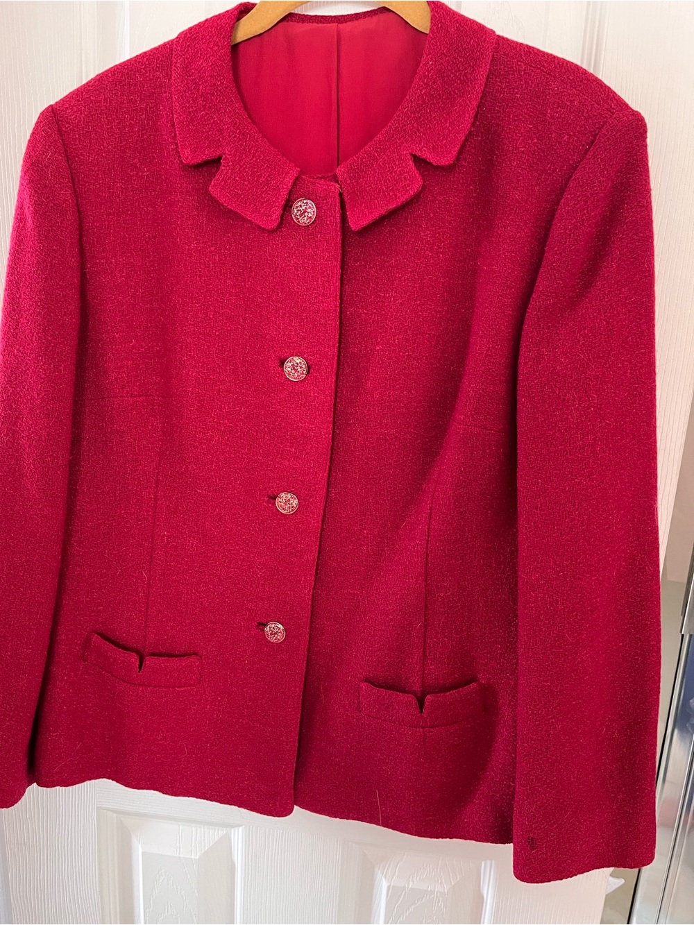 Women's Red Wool-Blend Button Jacket